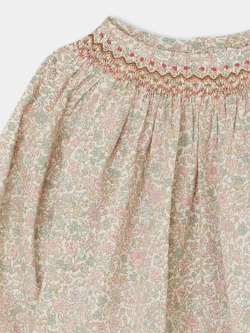 Newborn & Baby Bonpoint Tops | Blouse Smockee Griotte Fleurs Rose